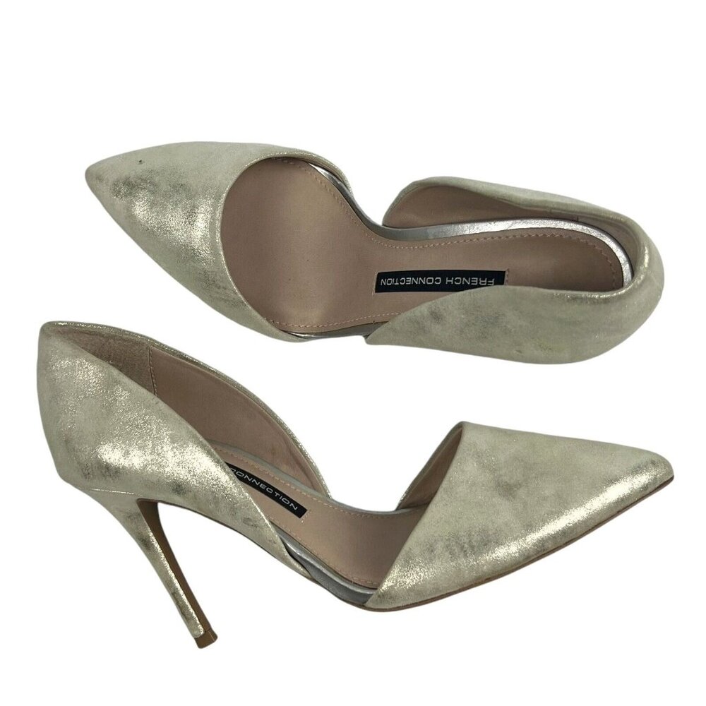 French Connection Metallic Gold Pointed-Toe D'Orsay Heels